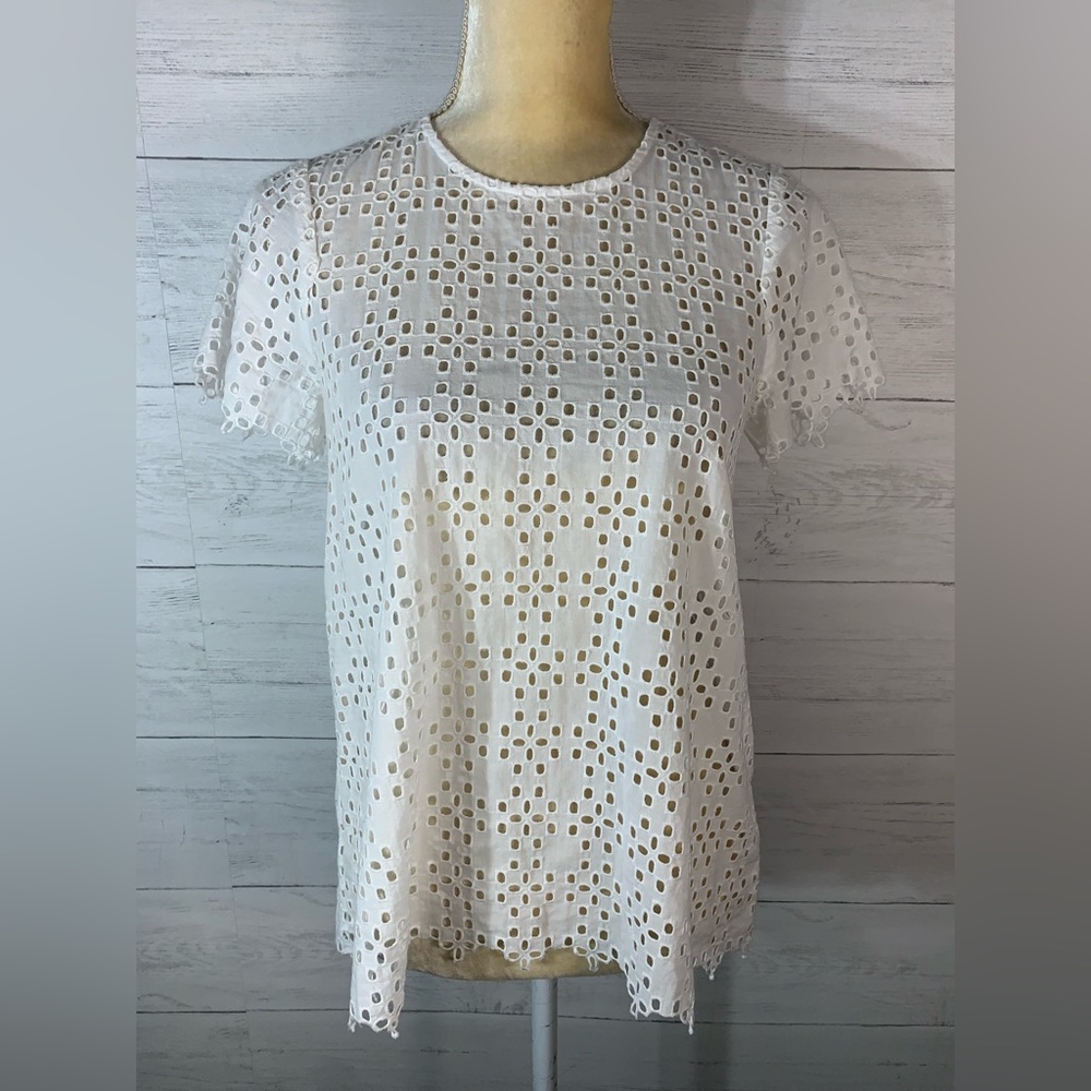 Madewell Eyelet Tailored Tee Top Blouse Sz XXS E9603 Sold Out $88
